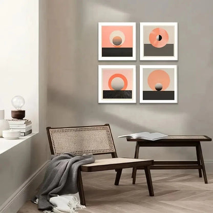 4pcs Pink with Terracotta Earth Tones Geometric Wall Art Canvas Framed