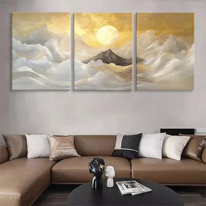 3pcs Majestic Mountain & Golden Clouds Wall Art Canvas Unframed - High Quality Print 100% Australian Made Wall Canvas