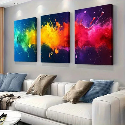 3pcs Modern Vibrant Abstract Color Splash Wall Art Set Canvas Unframed - High Quality Print 100% Australian Made Wall Canvas