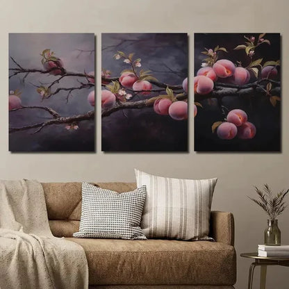 3pcs Peach Branch Illustration Wall Art Set Canvas Unframed - High Quality Print 100% Australian Made Wall Canvas