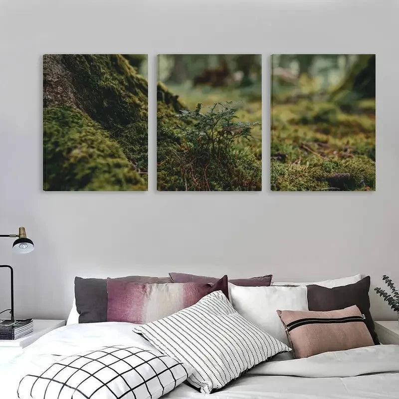 3pcs Mossy Ground & Tree Trunk Painting  Wall Art Set Canvas Framed 40x60cm - High Quality Print 100% Australian Made Wall Canvas Ready to Hang - Bella Home Decor