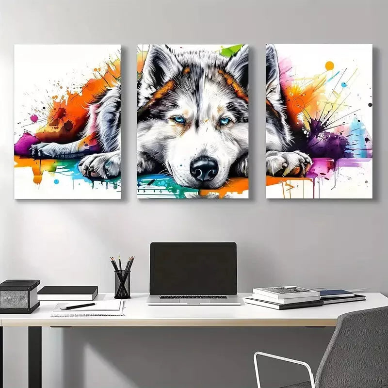 3pcs Vibrant Aesthetic Watercolor Dog Portrait Wall Art Set Canvas Framed 50x70cm - High Quality Print 100% Australian Made Wall Canvas Ready to Hang