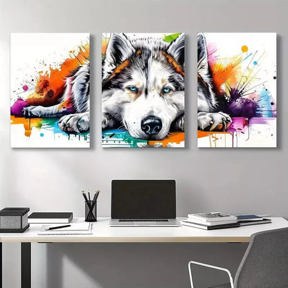 3pcs Vibrant Aesthetic Watercolor Dog Portrait Wall Art Set Canvas Framed 50x70cm - High Quality Print 100% Australian Made Wall Canvas Ready to Hang