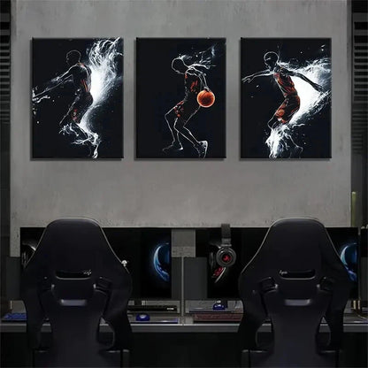 3pcs Dynamic Silhouette of a Basketball Perfect Wall Art Set Canvas Framed 40x60cm - High Quality Print 100% Australian Made Wall Canvas Ready to Hang - Bella Home Decor