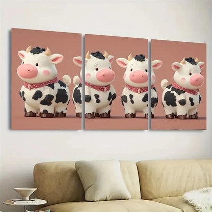 3pcs Farm Style, cute cow Wall Art Set Canvas Framed 50x70cm - High Quality Print 100% Australian Made Wall Canvas Ready to Hang