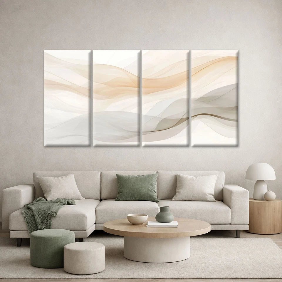 4pcs Neutral Beige Wavy Abstract Lines Wall Art Set Canvas Framed 45x80cm - High Quality Print 100% Australian Made Wall Canvas Ready to Hang