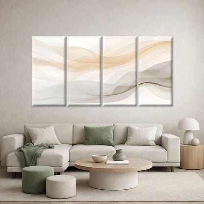 4pcs Neutral Beige Wavy Abstract Lines Wall Art Set Canvas Framed 45x80cm - High Quality Print 100% Australian Made Wall Canvas Ready to Hang