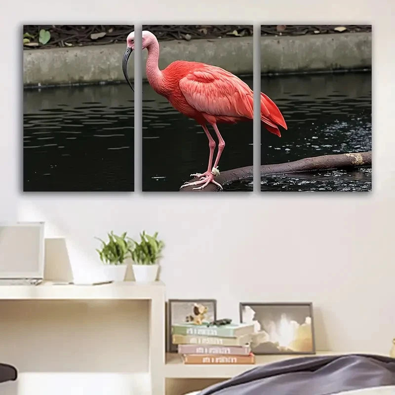 3pcs Red Bird Standing on Log Scene Wall Art Set Canvas Framed 40x60cm - High Quality Print 100% Australian Made Wall Canvas Ready to Hang
