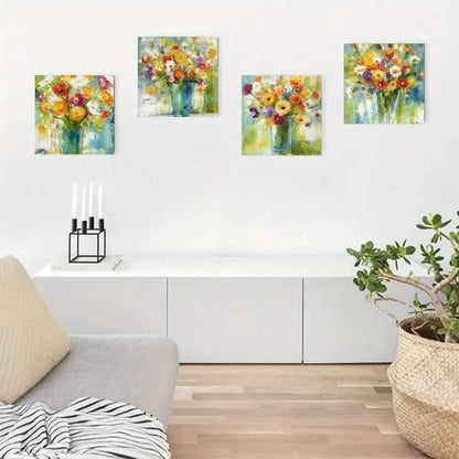 4pcs Colorful Bouquet Prints Wall Art Canvas Framed