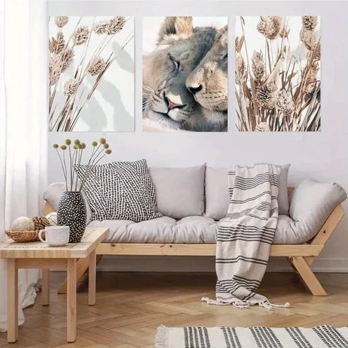 3pcs Lion & Pampas Grass Wall Art Canvas Unframed - High Quality Print 100% Australian Made Wall Canvas