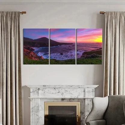 3pcs Mountain Seaside Sea Sunset Modern Wall Art Set Canvas Framed 60x90cm - High Quality Print 100% Australian Made Wall Canvas Ready to Hang - Bella Home Decor