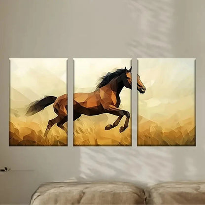 3pcs a horse running through a field of grass Wall Art Set Canvas Framed 40x60cm - High Quality Print 100% Australian Made Wall Canvas Ready to Hang - Bella Home Decor