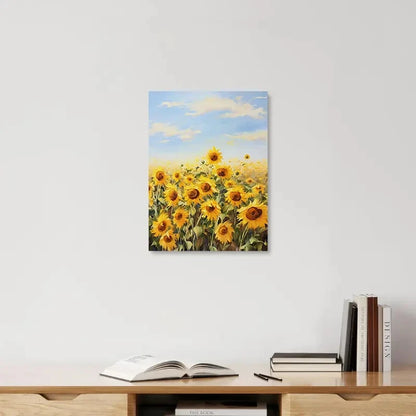 Beautiful Charming Sunflower Field Painting 40x60cm Metal Print Ready to Hang