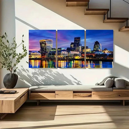 3pcs Financial District & River Reflections Metal Print Ready to Hang Art