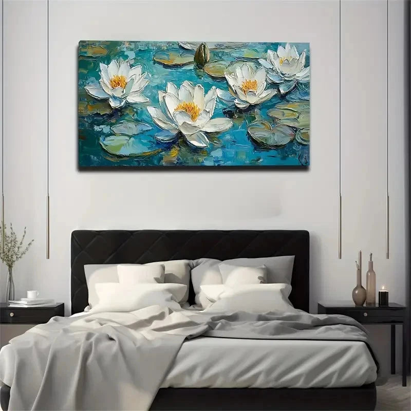White For Lotus Pond Modern Wall Art Canvas Office Home Room Framed 120x60cm