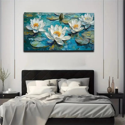 White For Lotus Pond Modern Wall Art Canvas Office Home Room Framed 120x60cm