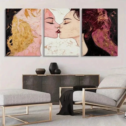 3pcs Romantic Couple Kiss Textured Perfect Wall Art Canvas Unframed - High Quality Print 100% Australian Made Wall Canvas