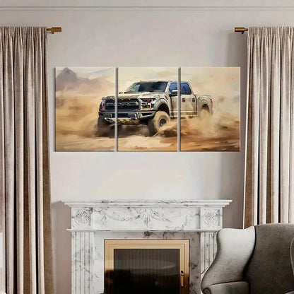 3pcs Vintage Off Road Pickup Truck Wall Art Canvas Unframed - High Quality Print 100% Australian Made Wall Canvas