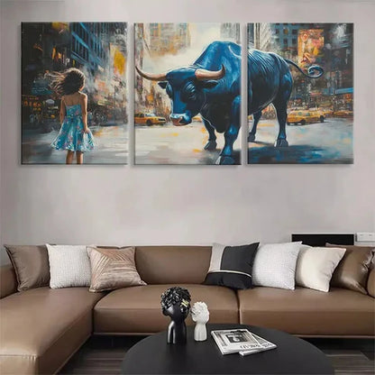 3pcs Fearless Girl and Bull Powerful Wall Art Canvas Unframed - High Quality Print 100% Australian Made Wall Canvas