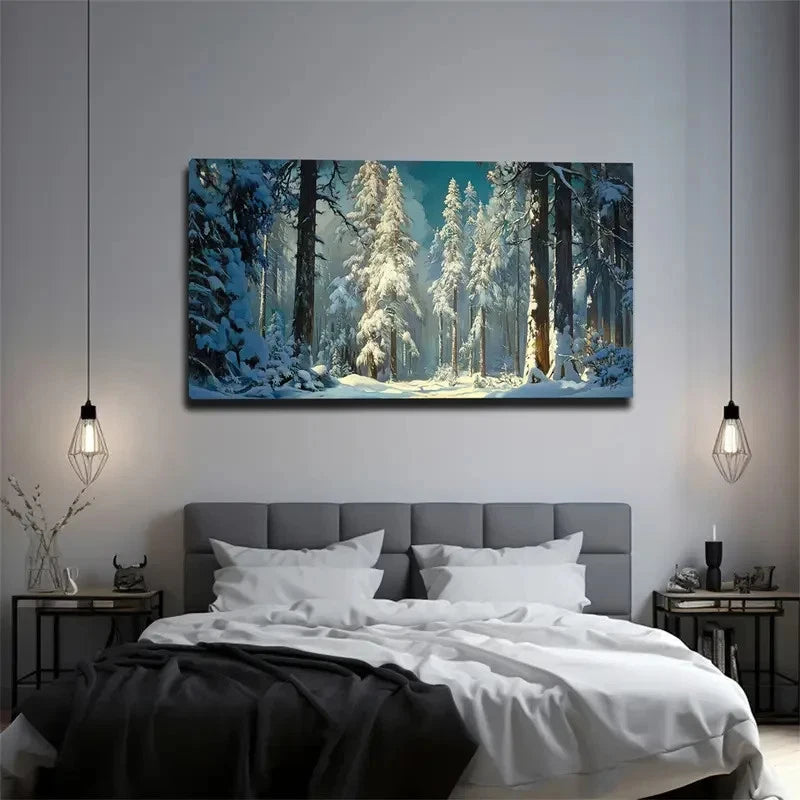 A Snow-Covered Forest Wall Art Canvas Office Home Room Framed 120x60cm
