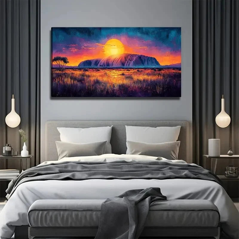 Sunset On The Prairie Wall Art Canvas Office Home Room Framed 120x60cm