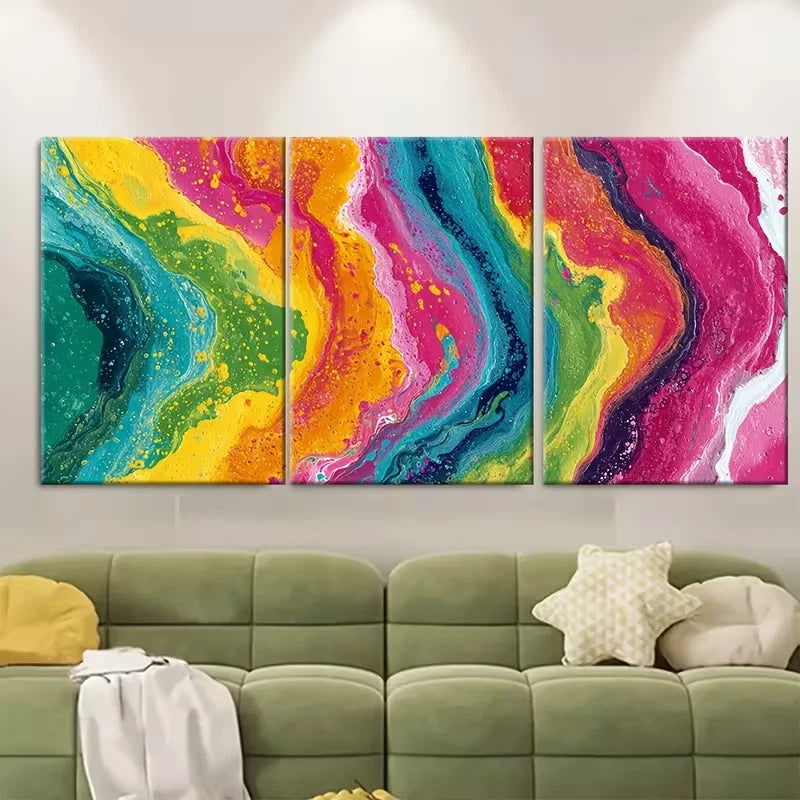 3pcs Abstract Continuous Painting Panels Wall Art Set Canvas Framed 60x90cm - High Quality Print 100% Australian Made Wall Canvas Ready to Hang - Bella Home Decor