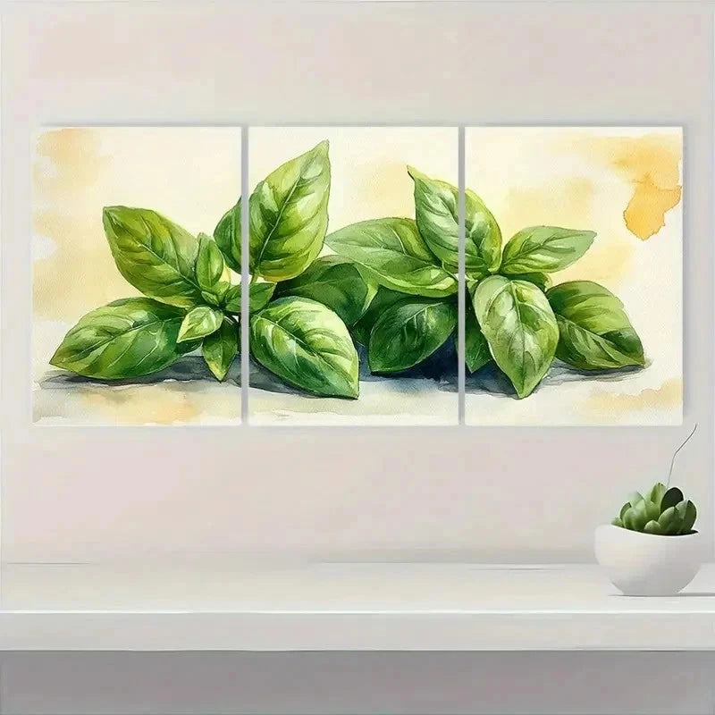 3pcs Botanical Herbs Watercolor Perfect Wall Art Set Canvas Framed 50x70cm - High Quality Print 100% Australian Made Wall Canvas Ready to Hang - Bella Home Decor