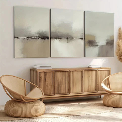 3pcs Abstract Modern Gray Beige Light Green Wall Art Set Canvas Unframed - High Quality Print 100% Australian Made Wall Canvas - Bella Home Decor