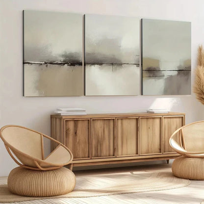 3pcs Abstract Modern Gray Beige Light Green Wall Art Set Canvas Unframed - High Quality Print 100% Australian Made Wall Canvas - Bella Home Decor