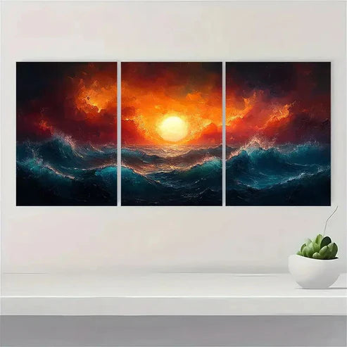 3pcs Abstract Stormy Sea Overdo Abstract Wall Art Set Canvas Unframed - High Quality Print 100% Australian Made Wall Canvas - Bella Home Decor