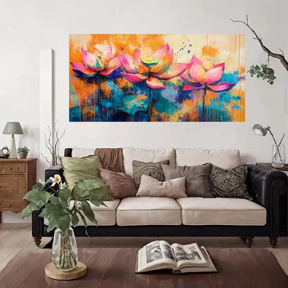 Lotus Vibrant Colorful Wall Art Canvas Office Home Room Framed 120x60cm