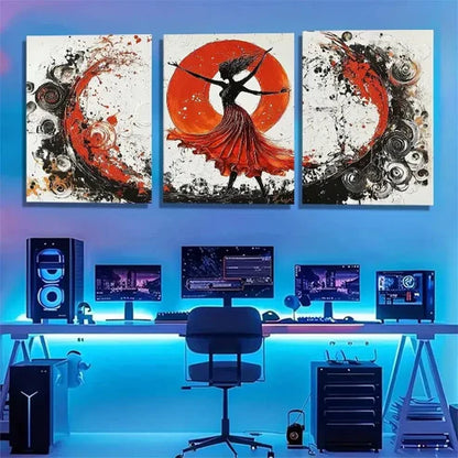 3pcs Flamenco Dancer Red Dress Abstract Perfect  Wall Art Set Canvas Unframed - High Quality Print 100% Australian Made Wall Canvas