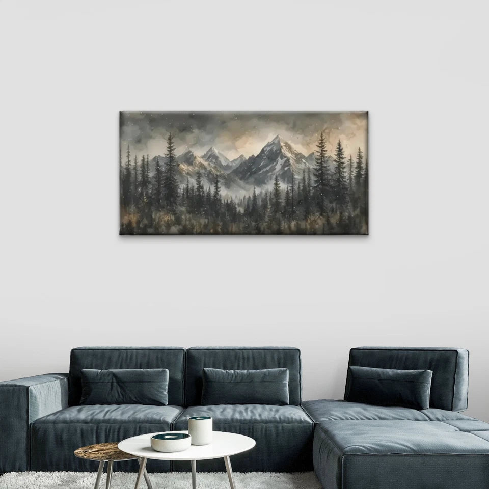 Mountains Trees Snow Perfect Wall Art Canvas Office Home Room Framed 120x60cm