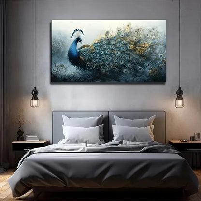 Elegant Blue Green Golden Wall Art Canvas Office Home Room Framed 120x60cm