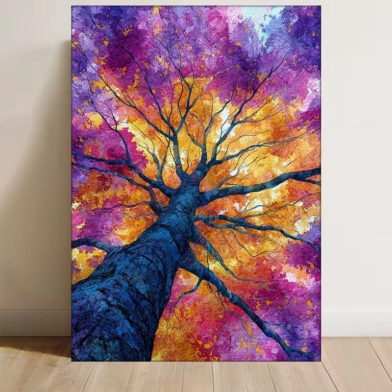 Watercolor Tree Art with Fall Foliage Design Metal Print Ready to Hang