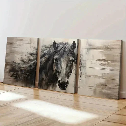 3pcs Vintage Animal Art Dark Horse Farmhouse Wall Art Canvas Unframed - High Quality Print 100% Australian Made Wall Canvas