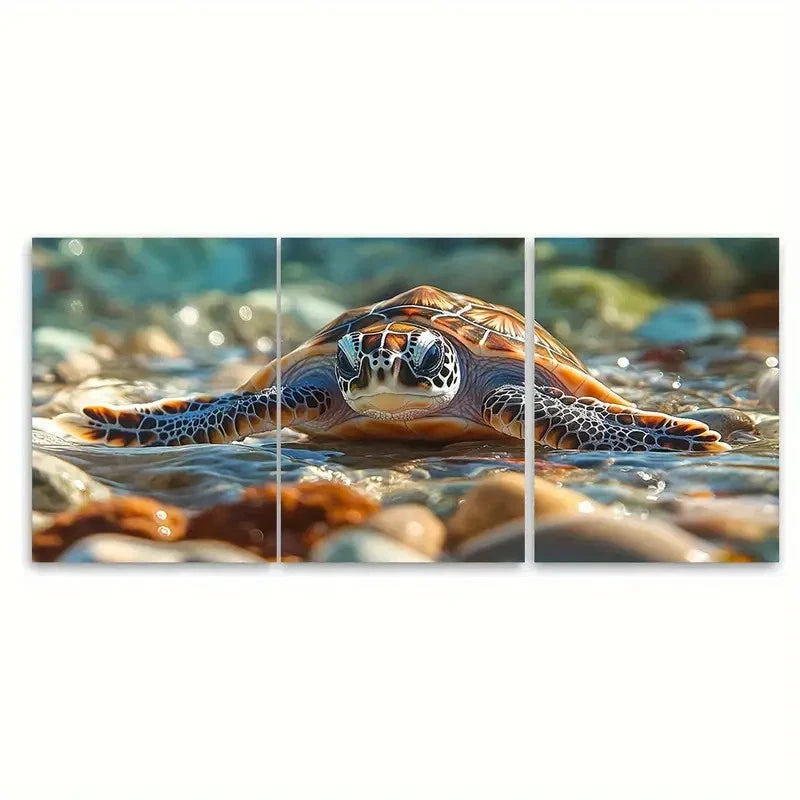 3pcs Baby Sea Turtle Ocean ER  Wall Art Set Canvas Framed 60x90cm - High Quality Print 100% Australian Made Wall Canvas Ready to Hang - Bella Home Decor
