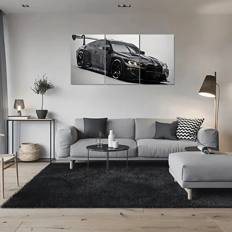 3pcs Black Sports Car Modern Automotive Metal Print Ready to Hang Art - Bella Home Decor