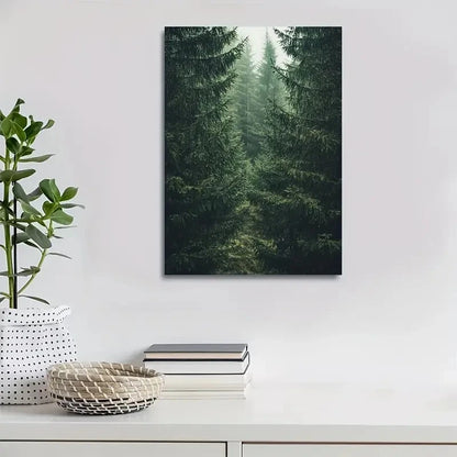Depicting a Thriving Pine Tree Forest Painting 40x60cm Metal Print Ready to Hang