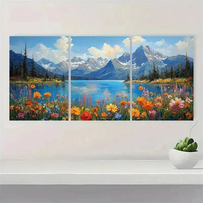 3pcs Mountain Scenery Colorful Flower Wall Art Set Canvas Unframed - High Quality Print 100% Australian Made Wall Canvas