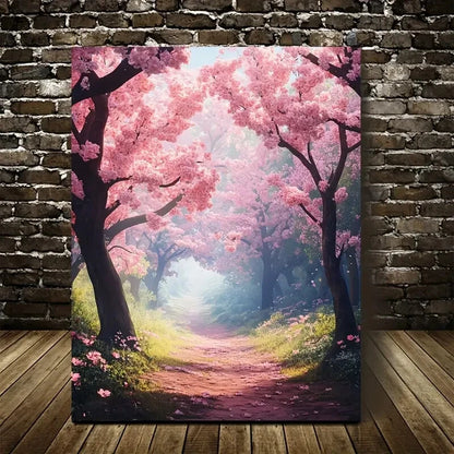 Beautiful Flourishing Peach Tree Forest Painting 40x60cm Metal Print Ready to Hang - Bella Home Decor