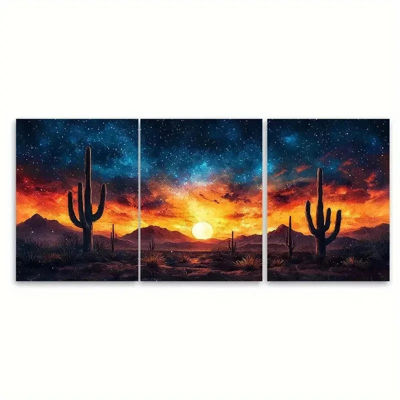3pcs Cactus Shadows Canvas Art EY   Wall Art Set Canvas Framed 60x90cm - High Quality Print 100% Australian Made Wall Canvas Ready to Hang - Bella Home Decor