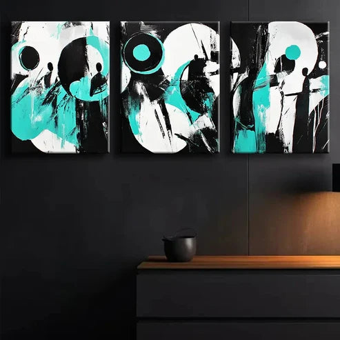 3pcs Modern Abstract Black Teal Modern Perfect Wall Art Set Canvas Unframed - High Quality Print 100% Australian Made Wall Canvas