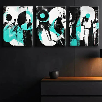 3pcs Modern Abstract Black Teal Modern Perfect Wall Art Set Canvas Unframed - High Quality Print 100% Australian Made Wall Canvas