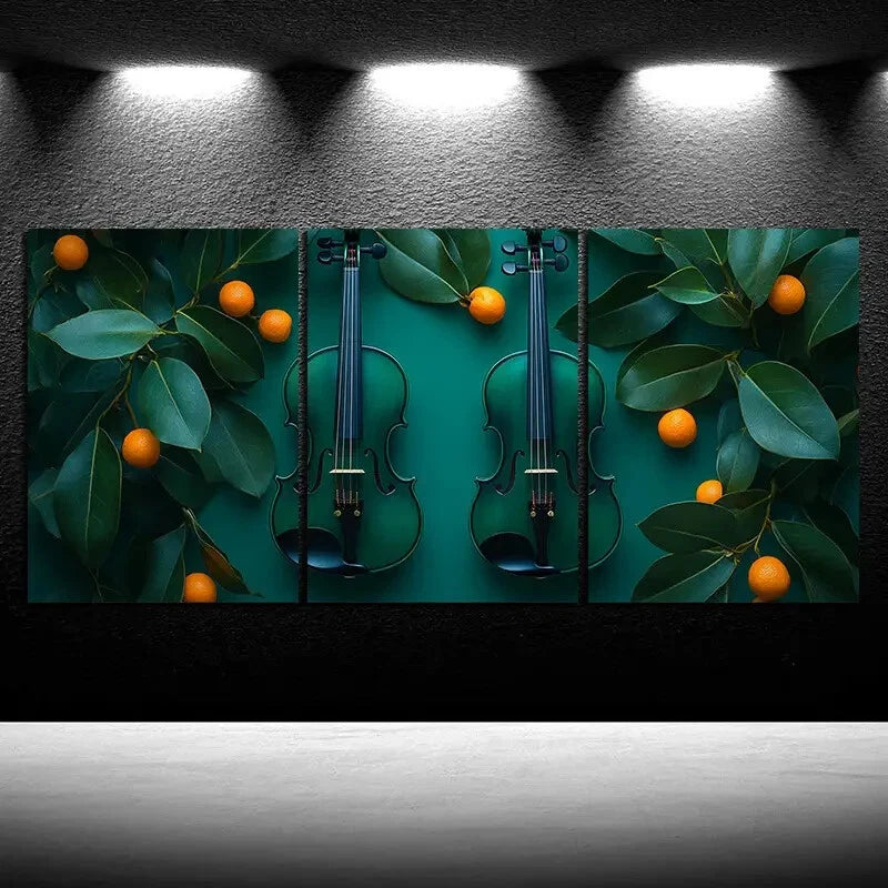 3pcs Beautiful Cello Green Leaves Metal Print Ready to Hang Art - Bella Home Decor
