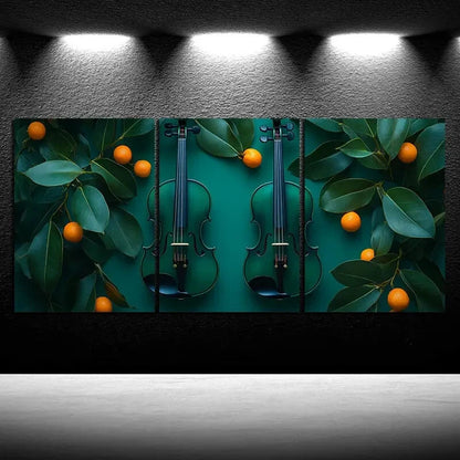 3pcs Beautiful Cello Green Leaves Metal Print Ready to Hang Art - Bella Home Decor