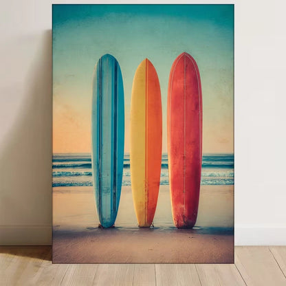 Retro Sunset Beach Scene Metal Print Ready to Hang