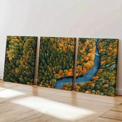 3pcs Nature Scenery Forest Autumn & River  Wall Art Set Canvas Framed 50x70cm - High Quality Print 100% Australian Made Wall Canvas Ready to Hang - Bella Home Decor