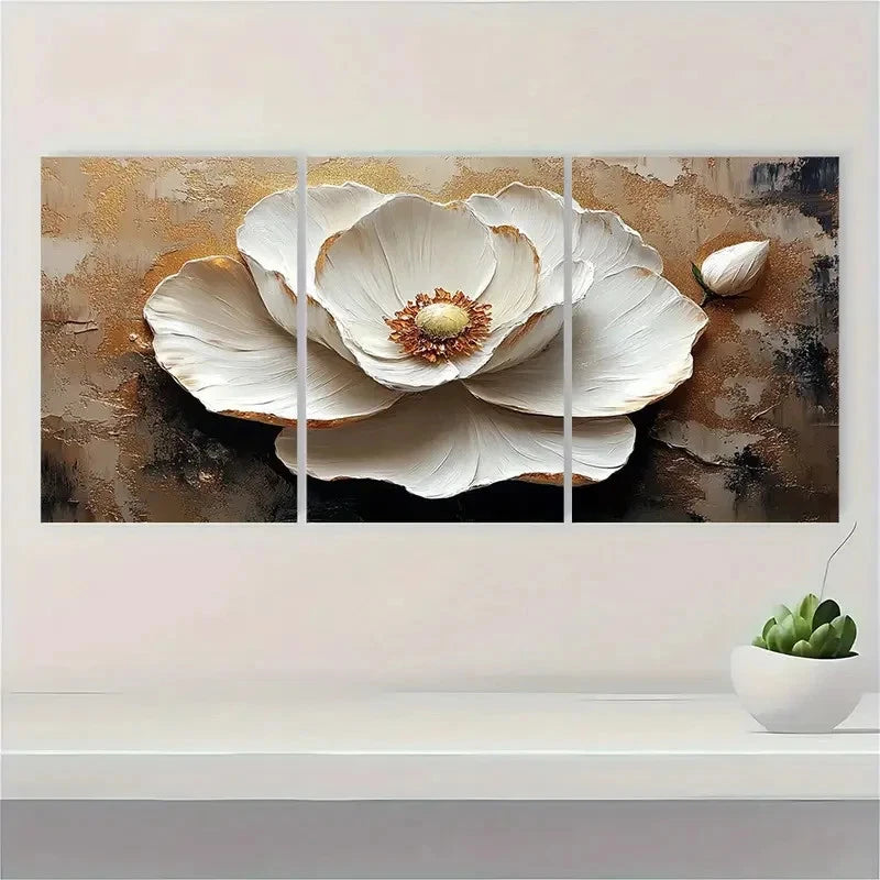 3pcs Textured Abstract Flower Painting TR  Wall Art Set Canvas Framed 60x90cm - High Quality Print 100% Australian Made Wall Canvas Ready to Hang