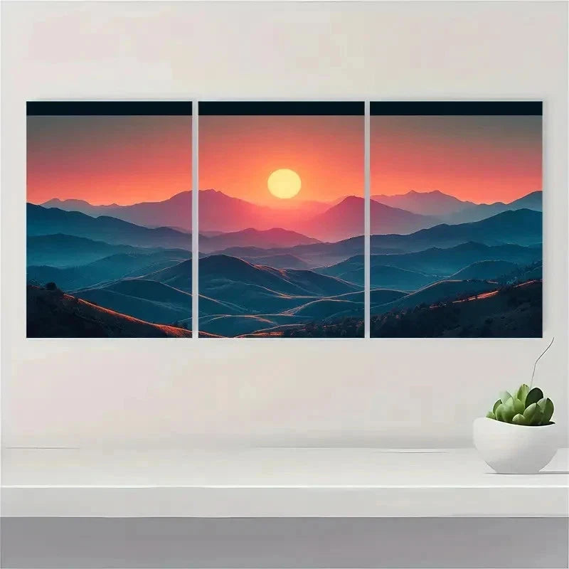 3pcs Warm Mountain Sunrise Nature Perfect Wall Art Set Canvas Framed 60x90cm - High Quality Print 100% Australian Made Wall Canvas Ready to Hang - Bella Home Decor